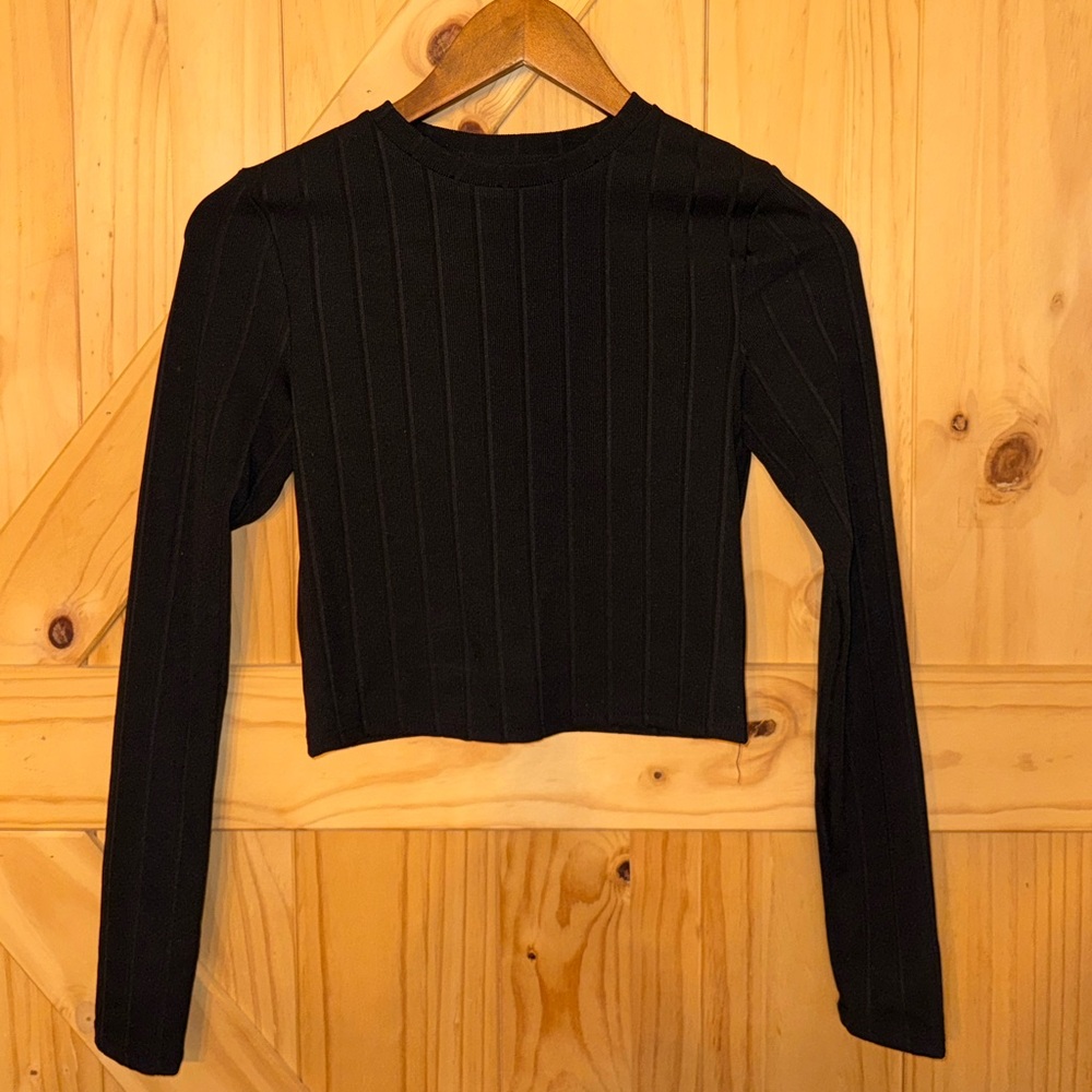 Elegant Black Long Sleeve Crop Top